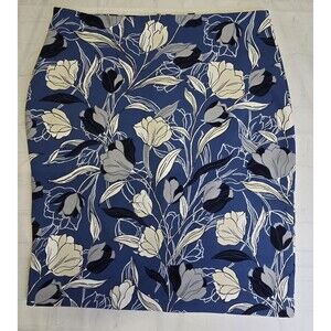 Banana Republic Pencil Skirt Lined Blue Tulip Floral Zip Women's 10 Knee Length
